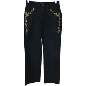 Brazil Roxx Jeans Straight Embroidered Embellished Rhinestone Black 6 28x31
